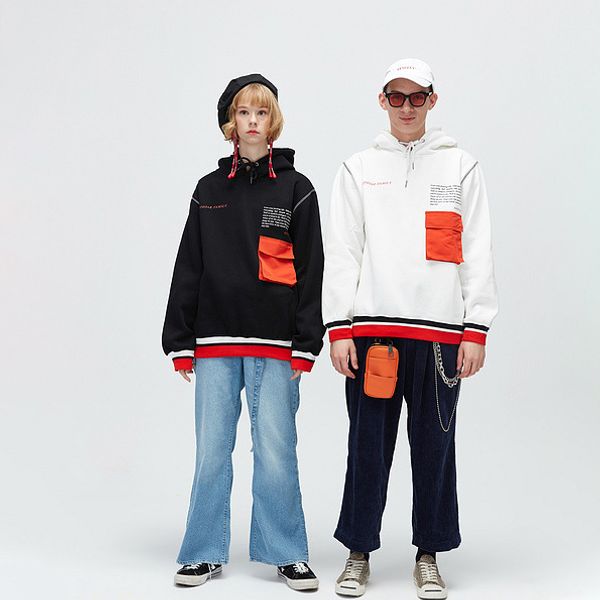 

designer hoodie letter print with pockets fashion hooded sweater 2020 men luxury casual hoodies 2 solid colors s-2xl, Black