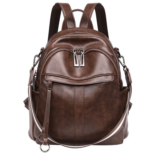 

2020 new retro oil wax leather women backpacks tide fashion wild multi-purpose bag women's leisure travel bags high quality
