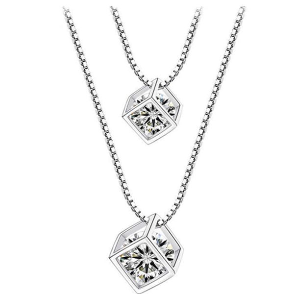 

affordable silver crystal cube necklace clover flower necklaces & pendants with box