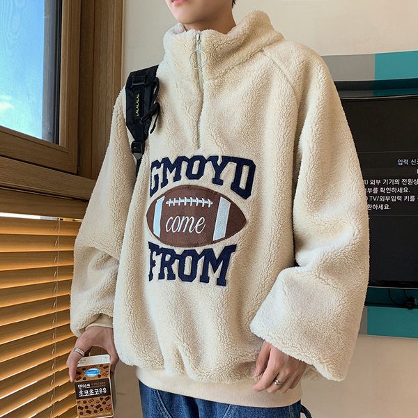 

осень зима матовый и толстый воротник стойка hoodie сыпучие-fit bf лень-стиль пары шерсти ягнят пальто хлопка пальто мужская ins, Black