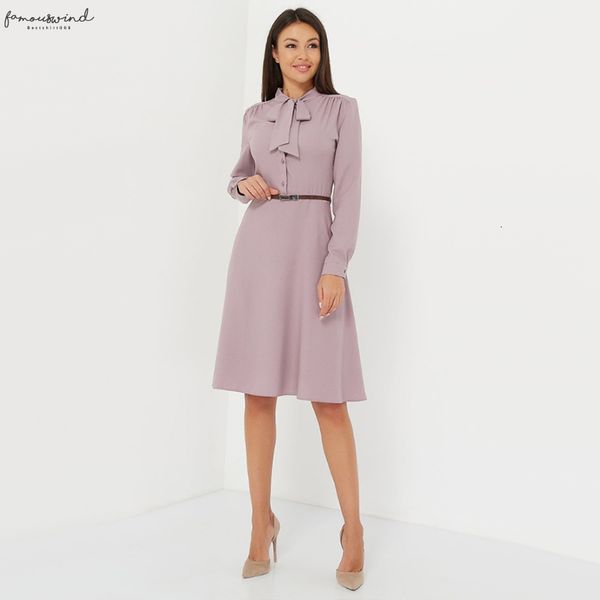 

women casual bow tie party dress ladies long sleeve a line elegant dress 2020 new fashion women knee dress vintage solid, Black;gray