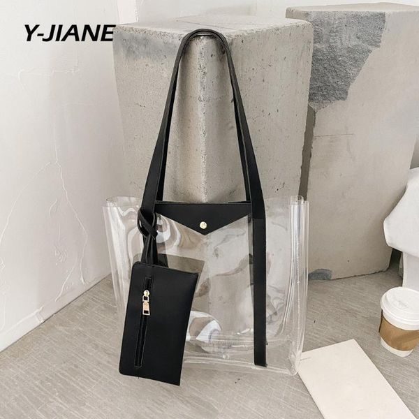 

woman perspective 2pc clear bag shoulder fashion luxury designer bag black solid casual beach holiday bolsa#g3