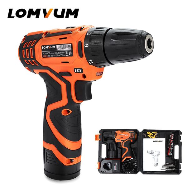 

lomvum 12v impact cordless electric drill double speed handheld screwdriver electric tool lithiumion battery with portable case