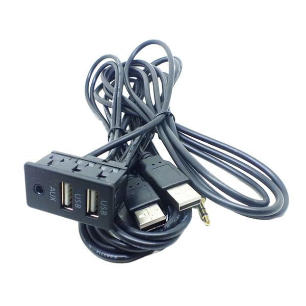 

black in car dashboard mounted dual usb + aux ports adapter