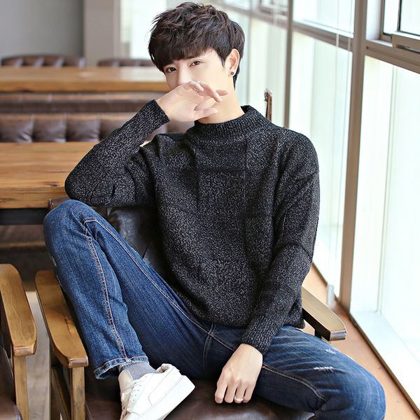 

men's sweater half-high collar thick korean version of loose japanese style knit sweater youth trend thick line winter handsome, White;black