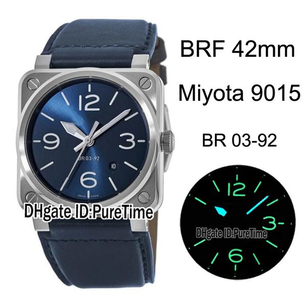 

new brf br 03-92-blu-st/sca miyota automatic mens watch 42mm steel case blue dial blue strap with white line edition puertime b2, Slivery;brown