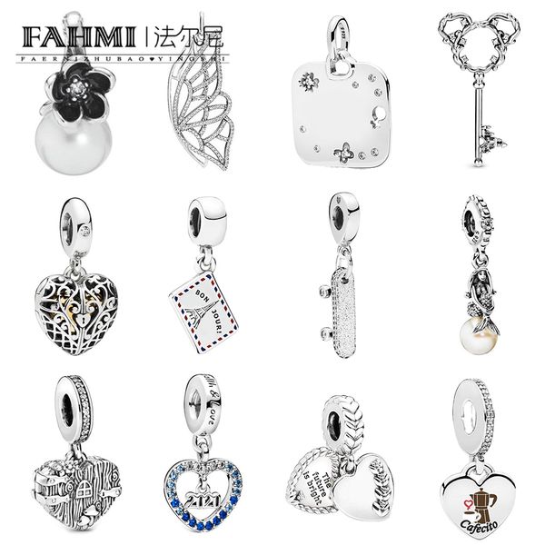 

fahmi 100% 925 sterling silver new year wish you were here dangle charm shine gate of love hanging charm diy bracelet pendant, Black
