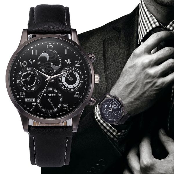 

quartz wristwatches leather band business hours watch alloy luxury buckle fashion casual reloj watch men reloj hombre 2019, Slivery;brown