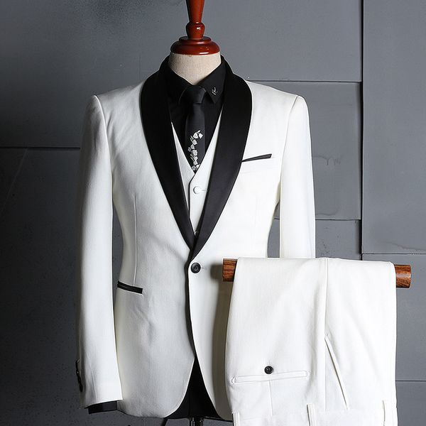 

men's casual suit korean version of the wind slim pure white suit three-piece groom groomsmen wedding banquet dress, Gray