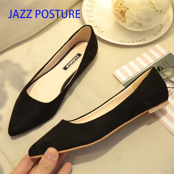 

new women suede flats fashion comfortable basic pointy toe ballerina ballet flat slip on shoes y507, Black