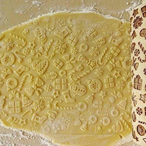 

christmas wooden 3d rolling pins, embossing rolling pin with engraved christmas themed symbols for baking embossed cookies,rolli