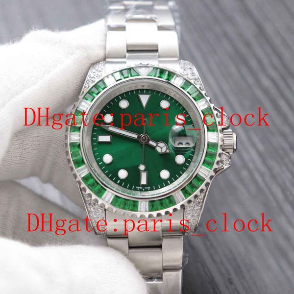 

2019 sfsub oyster-style three-section watch scratch resistant sapphire crystal glass diamond green ring green face 2813 automatic movement, Slivery;brown