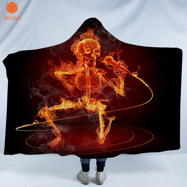 

3d printed firing singing skull thicking hooded blanket for gothic sherpa fleece wearable throw blanket microfiber bedding