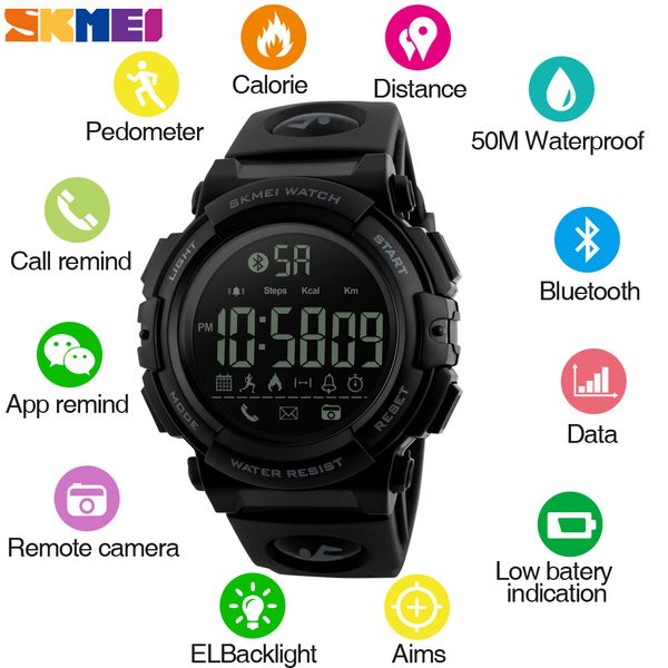 

new skmei fashion smart watch men pedometer calories 5bar waterproof fitness tracker bluetooth digital watch relogio masculino 1303, Slivery;brown