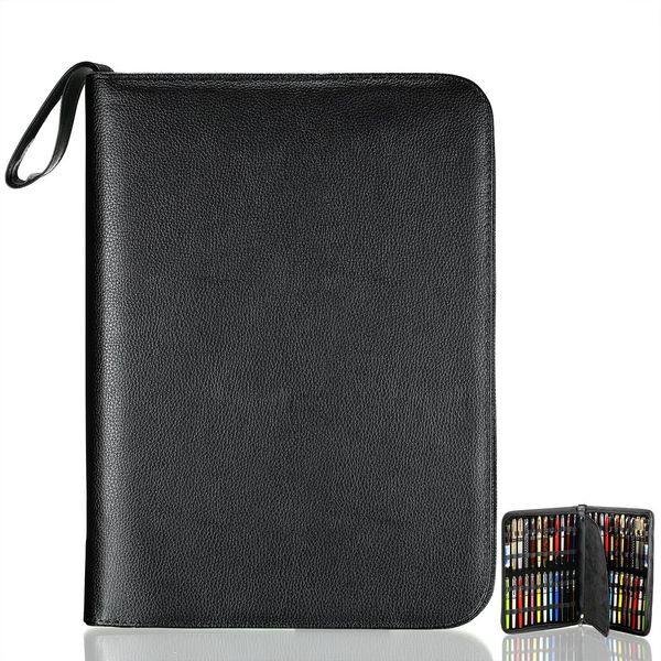 

fountain roller pen case holder black pu leather pen bags for 48 pens/12 pens collection leather pen bag for school office school case hold