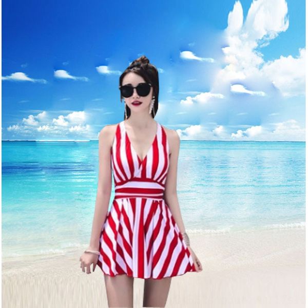 

ux7dn women's one-piece skirt style conservative flat-angle belly-covering slim dress swimsuit dress large size spring one-piece s, White;black