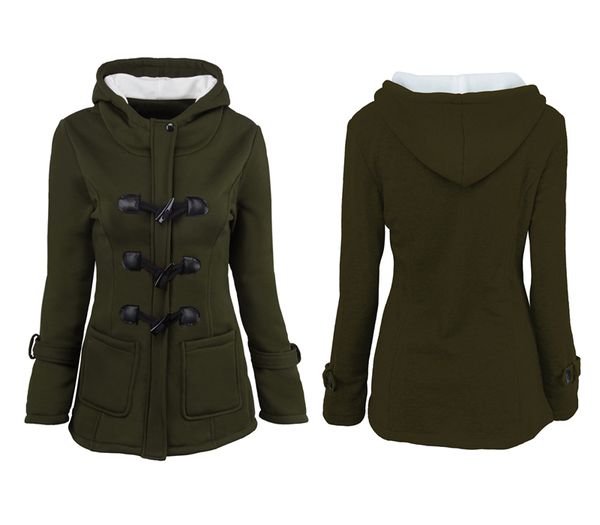 

women casual coat 2018 spring autumn female cotton hooded jacket coat horn botton zipper outwear 6xl plus size women's overcoat, Black