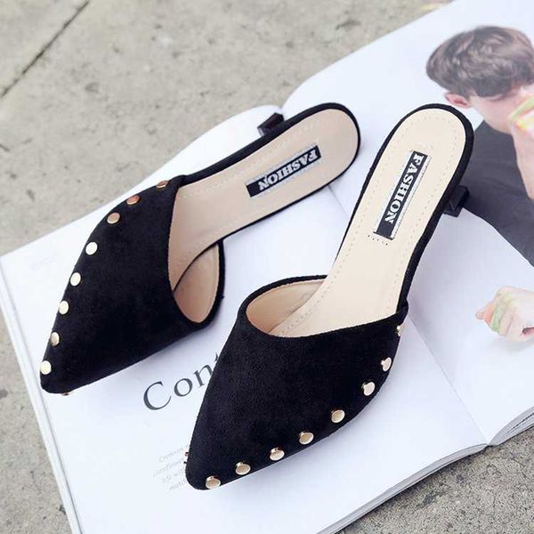 

women's pumps medium heels shoes ladies pumps office party kitten heels mules studs heeled slide sandals summer elegant ggxsa, Black