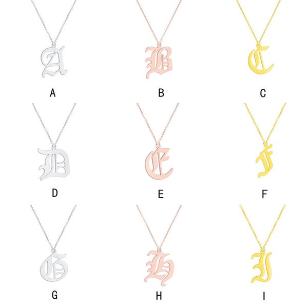 

stainless steel initial necklace women gothic letter old english necklace personalized letter name couple drop shipping, Silver