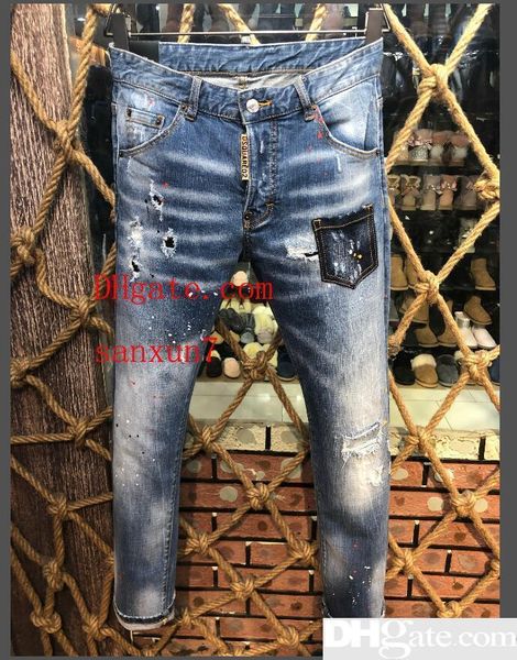 

2019 cylinder d2 denim men s jeans jeans embroidered pants feet micro-elastic pants italian size 44-54, Blue