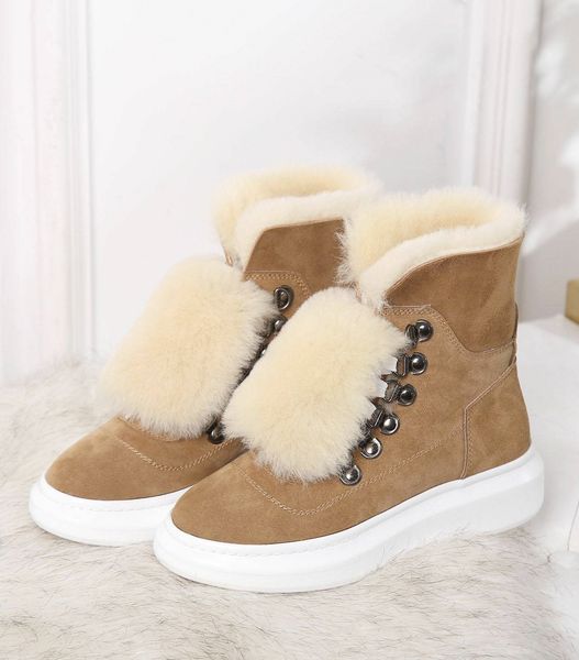 

2019 new platform designer luxury plush half boots australia leather fashion women/men brown genuine leather ing, Black