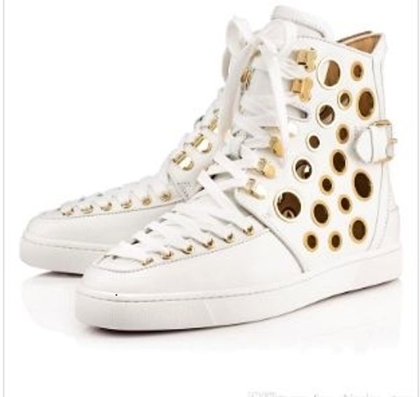 

2019designer brand red bottom studded spikes flats shoes for men women black white blue party lovers genuine leather casual sneakers on sale