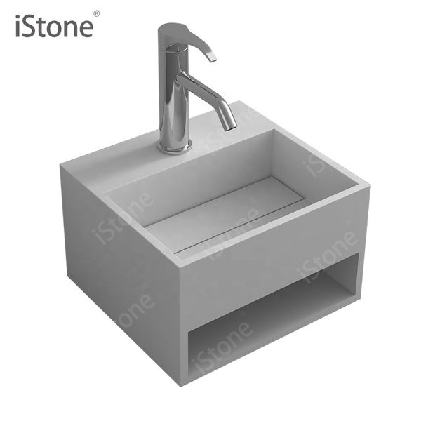 

Bathroom Rectangular Wall Hung Wash Sink Fashionable Cloakroom Corian Vanity Wash Basin Solid Surface Resin Lavabo RS3835