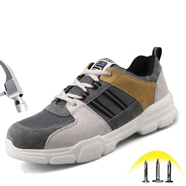 

new safety shoes men women steel toe caps puncture proof lightweight breathable protective boots male fashion casual work shoes, Black
