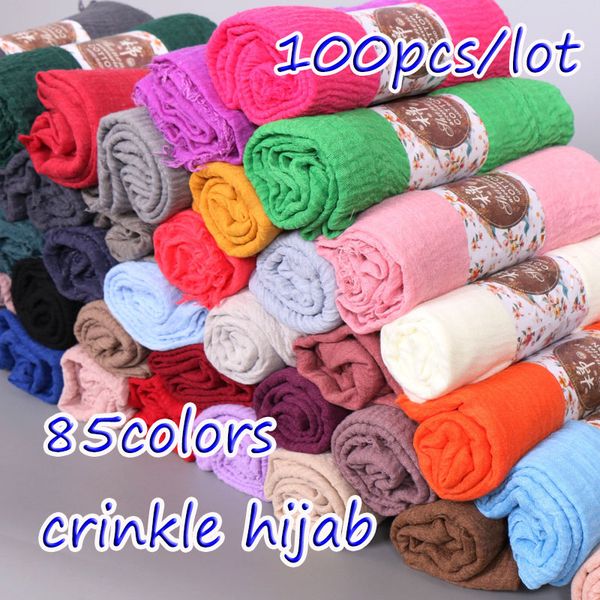 

100шт / серия обычного гофрированного хиджаба пузыря хлопок вискоза шарф мусульманский хиджаб обертывание шарфов морщины хиджаб женщин шаль, Blue;gray