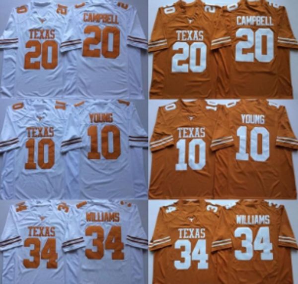 

ncaa vintage texas longhorns college football jerseys 10#vince young 34# ricky williams 20# earl campbell university football shirts, Black