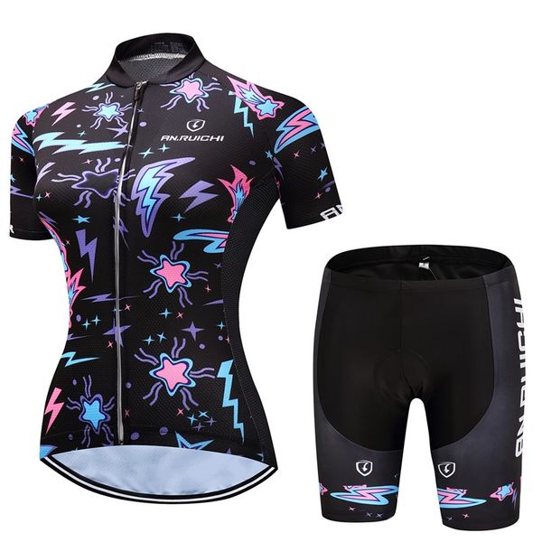 

2020 female cycling jersey short set sleeves road cycling clothes breathable sleeves bicycle women's jersey ciclismo, Black;blue