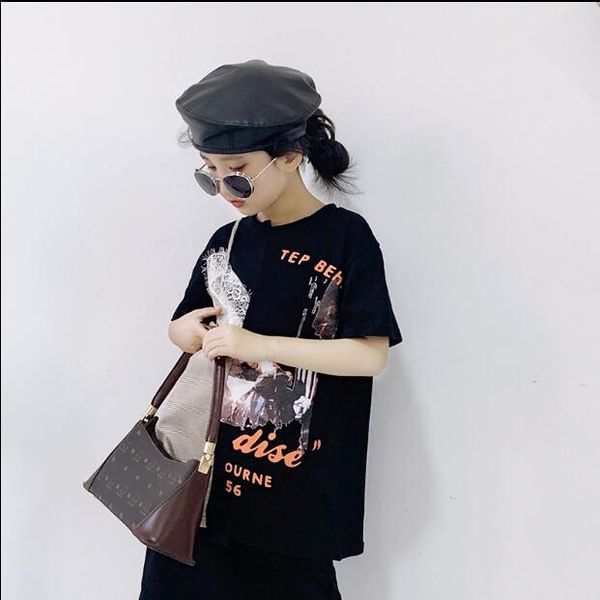 

2020 girls patchwork t-shirt short sleeve fashion summer girls 4-10t c972, Blue