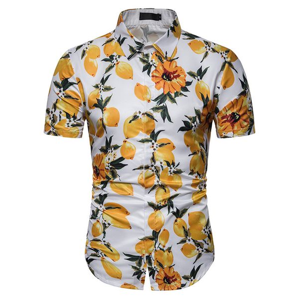 

men's casual shirts 2021 summer short-sleeved shirt cotton polyester blend turn-down collar printed youth vitality blouse, White;black