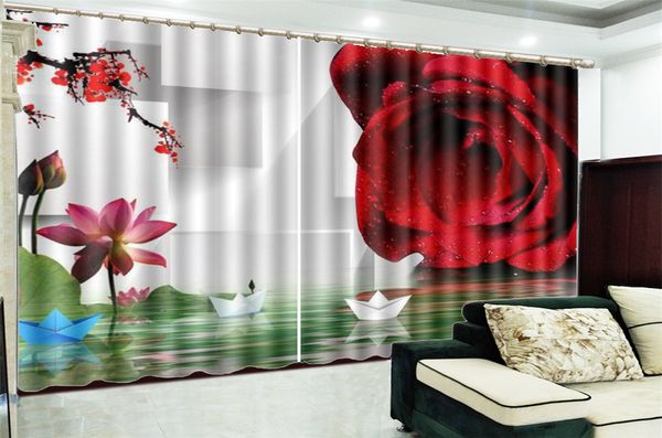 Cortina de Impressão 3d Para Sala de estar Preço Delicado Rosa Barco na Água 3d Impressão Digital HD Prático Belas Cortinas