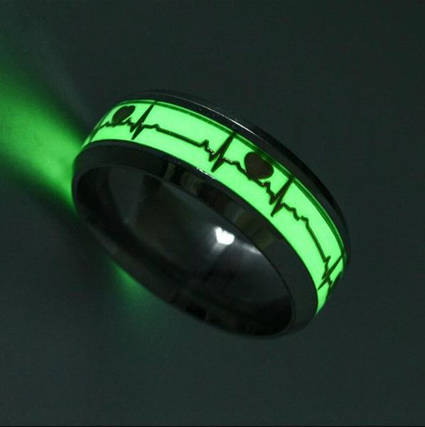 Herz Leuchtende Ringe für Frauen Männer Edelstahl Fluoreszierend Leuchtend Im Dunkeln Finger Freimaurer Herzschlag Paar Ring Schmuck