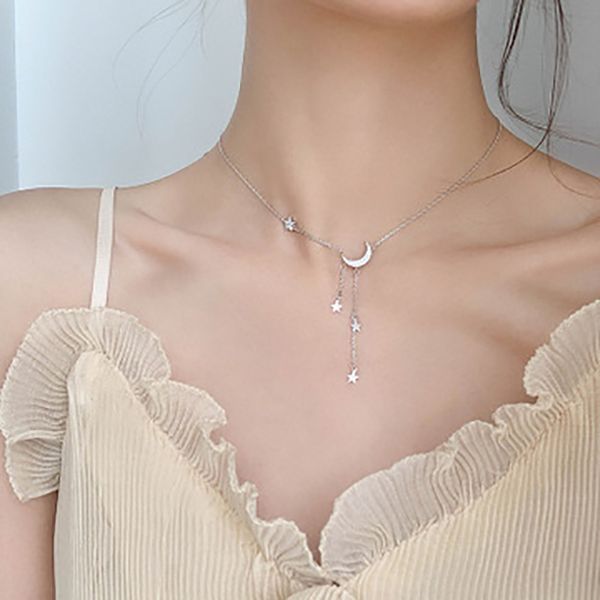 

pjx tassels necklace delicacy chain elegant rhinestone star moon accessories for girls as gift 2020 new arrival, Golden;silver