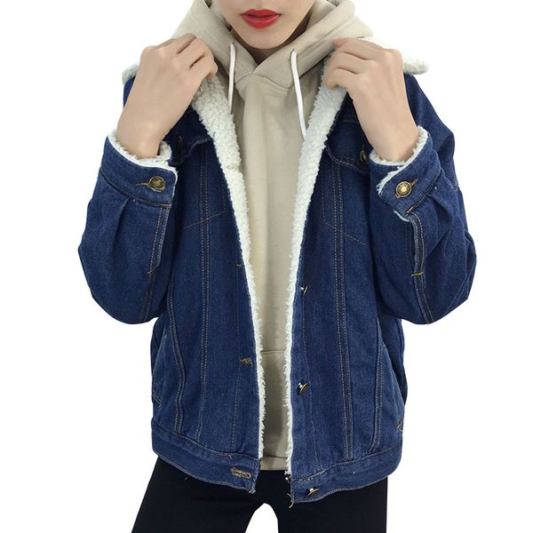 

sagace winter lapel denim jacket female korean version of the wool plus velvet denim jacket female casual comfort cotton coat, Black;brown