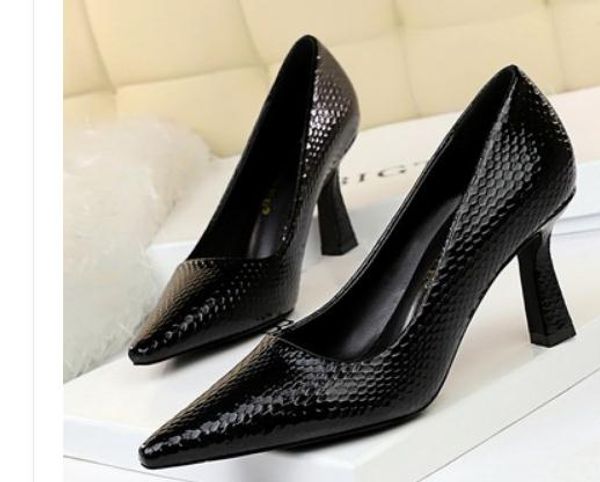 

women's shoes in spring and autumn high coarse heel pointed end@b072, Black