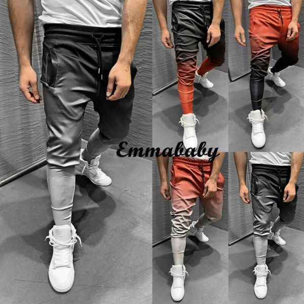 

2020 fashion trend men's stylish unique color design slim-fit tracksuit sport gym skinny jogging sweat pants trousers bottoms, Black