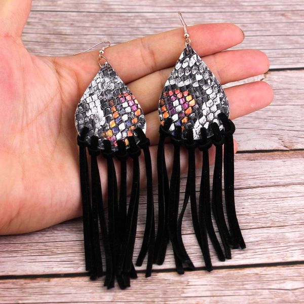 

zwpon extra long suede leather tassel fringe earrings for women 2019 fashion genuine leather teardrop earrings leather jewelry, Silver