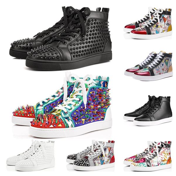 

high-quality 2020 designer red bottoms shoes for men and women multicolor black flat bottom flash casual vintage spikes rivet sneaker