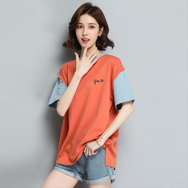 

pure cotton short-sleeved t- women 2020 medium and long summer and autumn base loose belly-covering shirt large size shirt fashionable, White