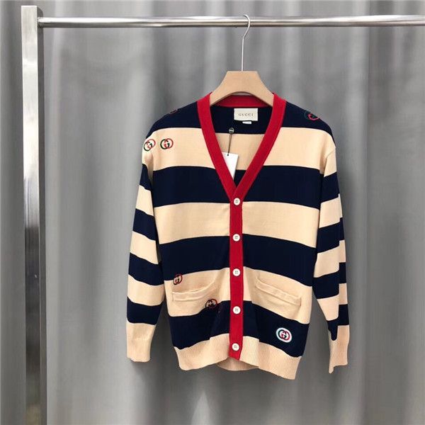 

19aw luxurious italy brand design cardigan hoodie long sleeve crewneck sweater sweatshirt fashion stripe pullover hoodie outdoor sweatshirt, Gray;blue