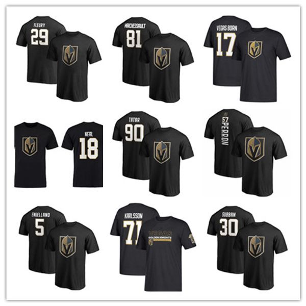 

29# marc-andre fleury 71# karlsson vegas golden knights t-shirt 2019 stanley cup playoffs 18# james neal hockey jerseys printed logos, Black