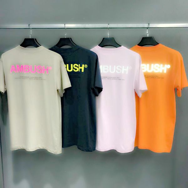 

19ss mens designer t shirts correct version of the ambush luxury tshirt 3m reflective letter logo t-shirt ins for both ab men and designer, White;black