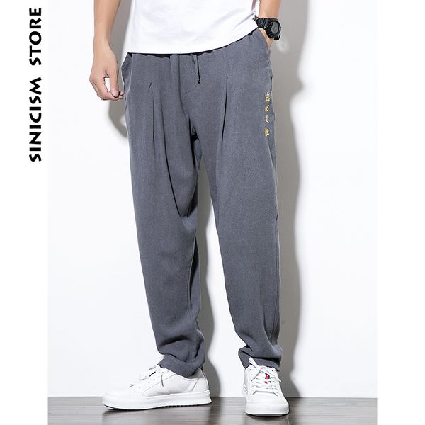 

sinicism store men clothes 2019 man cotton casual letter embroidery harem pants male harajuku korean fashions joggers trousers, Black