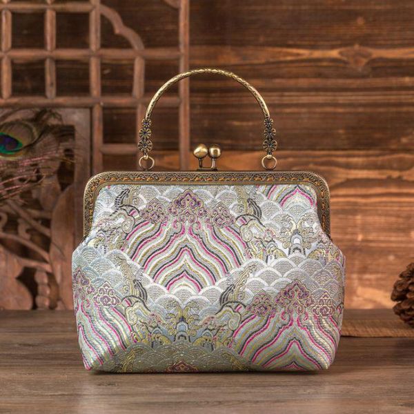 

johnature elegant cheongsam bag 2020 new retro handmade striped brocade women handbag banquet ladies small bags chain bag