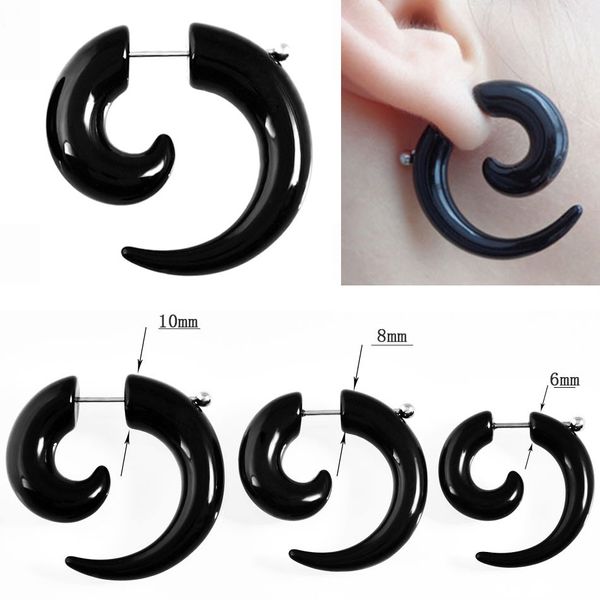 

1 pair black acrylic fake piercing ear tapers spiral ear plugs and tunnels cheater expander gauges earrings body jewelry, Slivery;golden