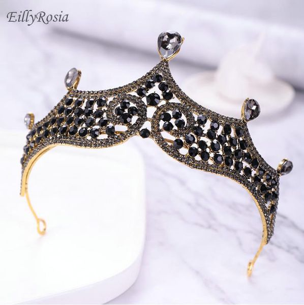 2019 Baroque Style Black Crown Rhinstones Crystals Gothic Bridal
