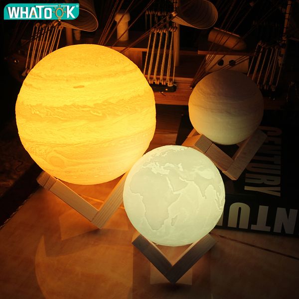 

rechargeable 3d print earth lamp moon night lights abajur led touch sensor tap earth light for bedroom home decor creative gifts